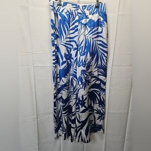 INC International Concepts Blue and White Satiny Tropical Vacay Pants Sz M